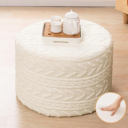 Boucle Pouf Ottoman and Foot Rest 20 x 20 x 14 Inches Floor Pouf Boho Foot Stool Home Decor for Couch Sofa Bean Bag Chairs Cream