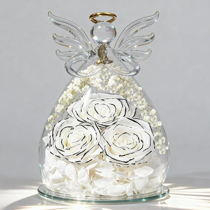Beferr Valentines Day Rose Gifts for Her Women Mom Gifts for Birthday, Fresh Flowers for Delivery Prime Forever Preserved Rose in Glass Angel Figurine, for Grandma Wife Kids Daughter