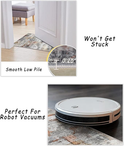 vivorug Washable Rug, Ultra Soft Area Rug 3x5, Non Slip Abstract Small Rug, Stain Resistant Rugs for Living Room Bedroom, Modern Fluffy Style (Gray/Rust, 3'x5')