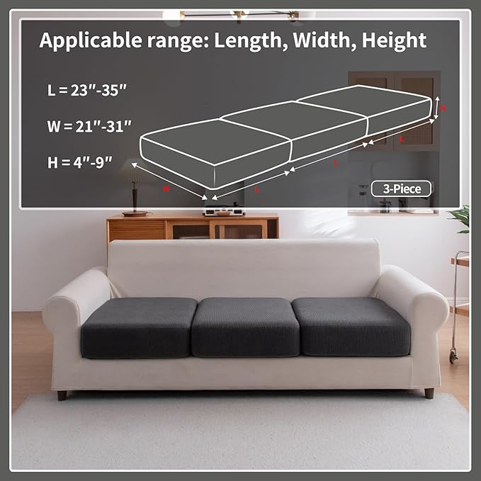 Sectional Couch Covers, Wear Resistant Stretch Sofa Covers Washable Soft Couch Cushion Covers Anti Slip Furniture Protector Sofa Slipcovers for Pets (3 Pieces 3 Seaters Cover, Dark Gray)