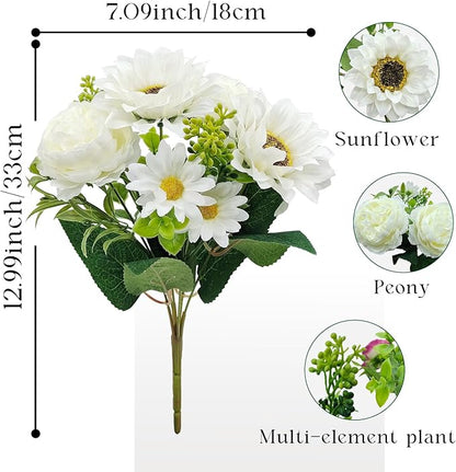 3 Pcs Fall Flowers Artificial Mums Silk Fake Mums Bouquet Faux Floral Arrangements Home Indoor Outdoor Planter Decor Party Wedding Table Autumn Decoration (White-A)