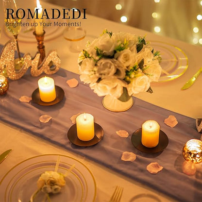 Romadedi Iron Plate Candle Holder - Black Candle Holders for Pillar Candles, Set of 2 Small Candle Tray Pillar Candle Holder Metal Candle Stand for Coffee Table Decor, Wedding, Party, Home Decor