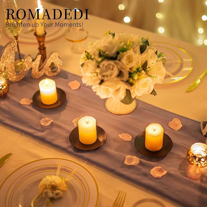 Romadedi Iron Plate Candle Holder, Black Candle Holders for Pillar Candles, Set of 12 Small Candle Tray, Pillar Candle Holder Plate Metal Candle Stand for Coffee Table Decor, Wedding, Home Decor