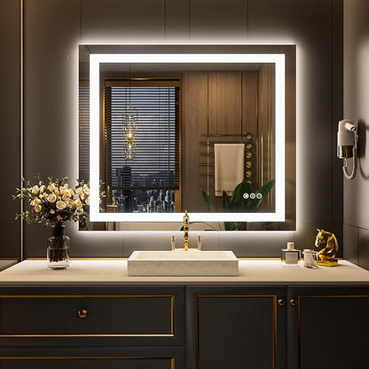 LOAAO 44"X36" LED Mirror for Bathroom, Lighted Bathroom Mirror with Lights, Anti-Fog, Dimmable, Memory Function, Easy to Install, Clear Reflection