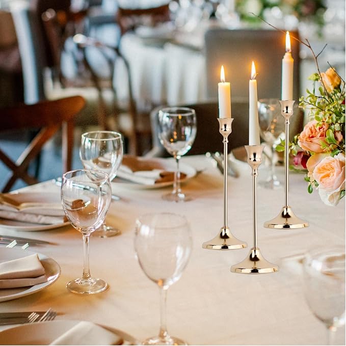 French Gold Candlestick Holders Set of 6, Metal Taper Candle Holders, Classic Decorative Candle Stick for Christmas, Wedding, Party, Dinner Tables,Home Décor