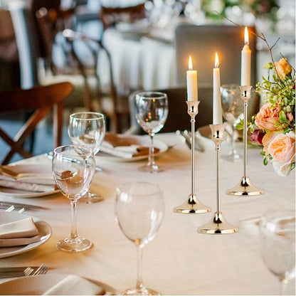 French Gold Candlestick Holders Set of 6, Metal Taper Candle Holders, Classic Decorative Candle Stick for Christmas, Wedding, Party, Dinner Tables,Home Décor