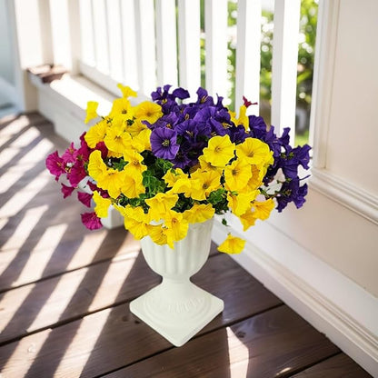 Artificial Silk Flowers for Outdoor Decoration,12 Bundles Faux Flowers Colorful Morning Glory with Eucalyptus Fake Plants Greenery UV Resistant for Outside Front Door Planter Porch Patio Yard