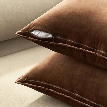 MIULEE Pack of 2 Brown Decorative Velvet Throw Pillow Covers Soft Pillowcase Cozy Soft Rectangle Cushion Coverss Case for Sofa Couch Bedroom Home Decor 12x20 Inch 30x50 Cm