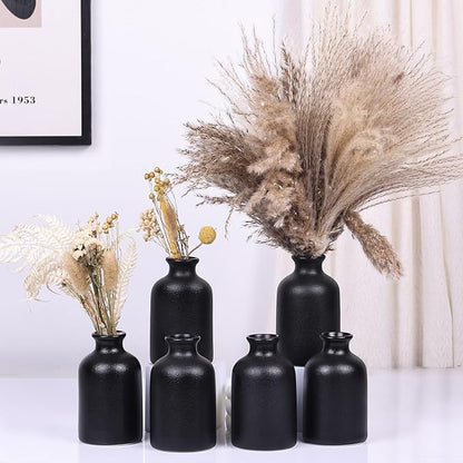 Black Bud Vases Set of 6 - Mini Black Ceramic Vases for Flowers, Modern Bud Vase for Table Decor, Boho Small Vase for Home Decor, Centerpieces in Bulk for Wedding, Home, Table, Party Decor