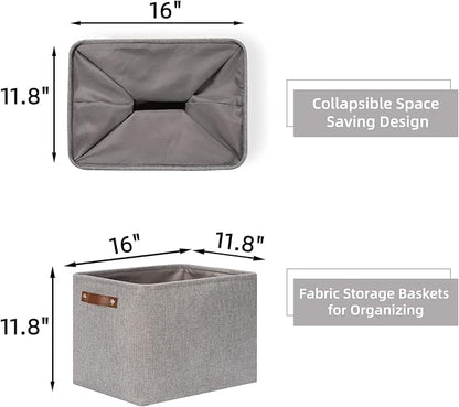 HNZIGE Large Rectangle Storage Baskets for Shelves 16"×11.8"×11.8" Fabric Storage Bins with Handles (2 Pack) Decorative Storage Baskets for Organizing Clothes, Toy, Quilts, Sundries Closet(Gray)