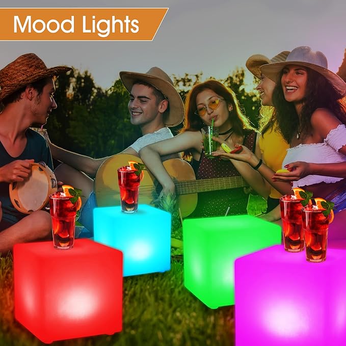 Frienda 4 Pcs Light up Cubes Cool Cosmic Cube Lights 16 Colors LED Mood Lamp Waterproof LED Light Cube for Nursery Home Patio Party Decor (8 Inch)