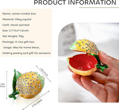 YU FENG Lemon Trinket Boxes Hinged Lemon Figurines Collectibles Hinged Jewelry Box Necklace, Earrings,Ring Holder for Women Girls