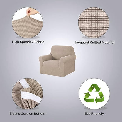 H.VERSAILTEX Armchair Slipcover Stretching Skid Resistance Couch Cover for Dogs, Thick and Durable Soft High Spandex Jacquard Sofa Covers, Form Fitted Chair Slipcover(Armchair 31"-40", Sand)