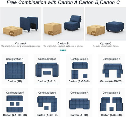 Belffin Armrest Module for Modular Sectional Sofa Couch Side Armrest for Sectional Modular Sofa Fabric Blue