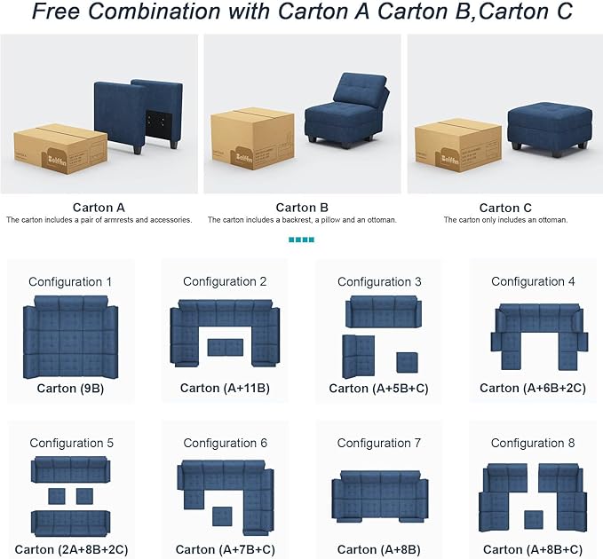 Belffin Middle Module Seat for Modular Sofa Sectional Couch with Storage Accent Armless Sofa Chair Modern Fabric Blue