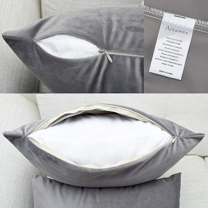 Artaimee Gray Velvet Throw Pillow Covers 18x18 Set of 2 – Soft Decorative Cushion Cases for Sofa, Couch, Bed & Home Décor