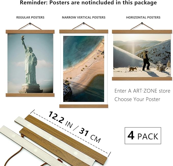4 Pack Magnetic Picture Frames - 12x16 12x18 12x24 Poster Frame Hanger for Photo Picutre Canvas Artwork Art Print Wall Hanging