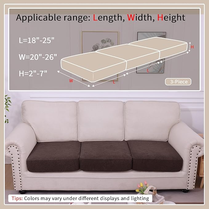 hyha Waterproof Couch Cushion Covers, Waterproof Sectional Couch Covers for 3 Cushion Sofa for Pets, Stretch Sofa Slipcover Washable with Elastic Bottom(3 Packs, Chocolate)