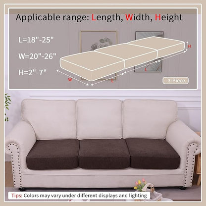 hyha Waterproof Couch Cushion Covers, Waterproof Sectional Couch Covers for 3 Cushion Sofa for Pets, Stretch Sofa Slipcover Washable with Elastic Bottom(3 Packs, Chocolate)