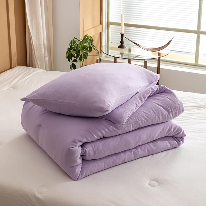 ROSGONIA King Size Comforter Set Lavender, 3pcs (1 Boho Purple Comforter & 2 Pillowcases), Soft Bedding Lightweight Bedspread Blanket Quilts