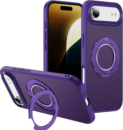 Mag-Stand Carbon Fiber Case for iPhone 17 Air, 360° Rotate Magnetic Stand, Compatible with MagSafe, 15FT Military Protection, Slim Shockproof Magnetic Kickstand Mag Phone Case for Men Women