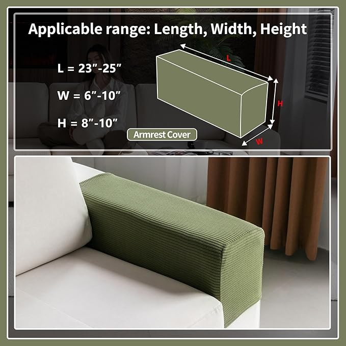 Sectional Couch Covers, Wear Resistant Stretch Sofa Covers Washable Soft Couch Cushion Covers Anti Slip Furniture Protector Sofa Slipcovers for Pets (1 Piece Armrest Sofa Cover, Green)