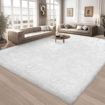 Ciicool Faux Fur Rug 6 x 9 Feet, Fluffy Shaggy Carpet, White Faux Fur Sheepskin Rugs for Living Room, Fuzzy Washable Rugs for Bedroom, Playroom, Decor, Luxury Room Decor, Rectangle