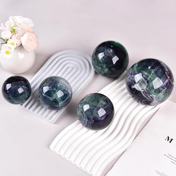 JIC Gem Extra Large Colorful Fluorite Crystal Sphere,Decorative Crystal Ball Fluorite Gemstone Sphere for Meditation,Office Table Decorations 110-120mm