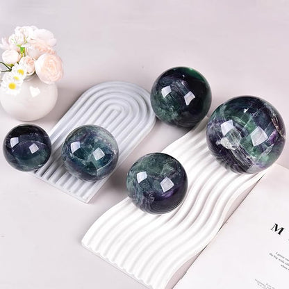 JIC Gem Extra Large Colorful Fluorite Crystal Sphere,Decorative Crystal Ball Fluorite Gemstone Sphere for Meditation,Office Table Decorations 110-120mm
