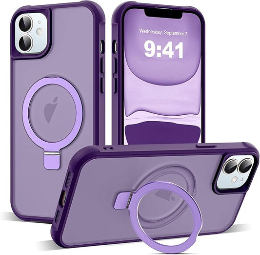 Compatible with iPhone 11 Case with Invisible Magnetic O-Ring Stand Military-Grade Translucent Case for iPhone 11 6.1" [Compatible with Mag-Safe][Great Grip Feeling], Purple