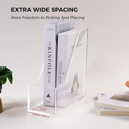 Magazine Holder - Acrylic File Holder and Desk Organizer, Clear Bookend File Sorter, Acrylic Book Organizer and Storage Box for Documents, Magazine Holder Rack for Classroom, Home, and Office