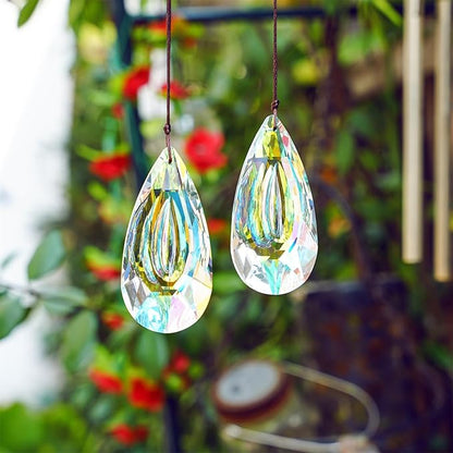 HDCRYSTALGIFTS 2pcs 89mm Hanging Crystal Prisms Suncatchers, Sun Catcher Indoor Window Rainbow Maker Crystals for Home Garden Decor Glass Ornaments for Christmas Tree