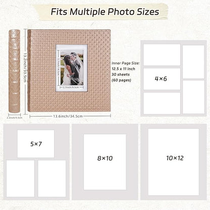 RECUTMS Photo Album 4x6 5x7 8x10 Size Button Grain Leather DIY 60 Pages Scrap Photo Book Baby Picture Album Family Scrapbook Wedding Anniversary Self Adhesive Handmake Scrap Book（Brown）