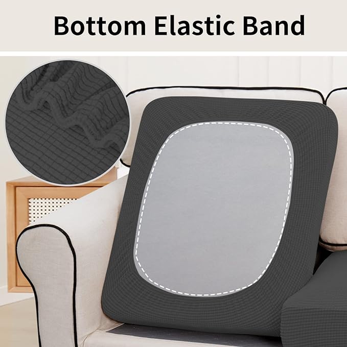 Easy-Going Stretch Individual Chair Couch Cushion Cover Sofa Cushion Furniture Protector Sofa slipcover Soft Flexibility with Elastic Bottom (3-Piece Sofa Cushion Cover, Dark Gray)