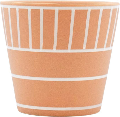 Stephanie Imports Boho Brown Terracotta Planter Pot with Hand-Painted Matte White Design (Block Lines)