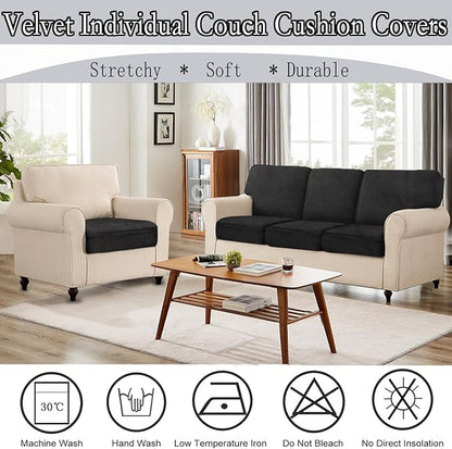 NAISI Couch Cushion Covers 1 Piece Velvet Stretch Sofa Seat Covers or Backrest Covers Soft Individual Couch Covers for Sectional Sofa(1 PC for Seat Cushion or Backrest,Black)