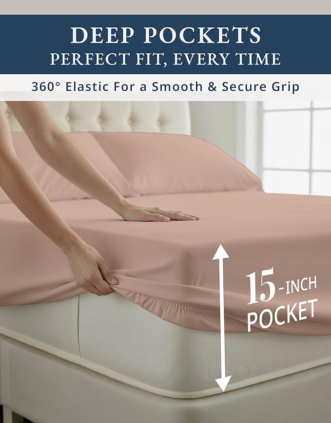 LANE LINEN Luxury 100% Egyptian Twin XL Sheets Set Cotton, Eco Friendly Oeko-Tex Certified No Pill Fade Resistant Fully Elasticized Machine Washable Cotton Twin XL Bed Sheet - Sepia Rose