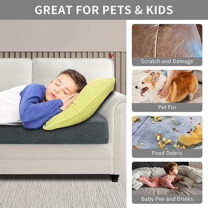 Easy-Going Waterproof Couch Cushion Covers for Couches and Sofas, Stretch Jacquard Sofa Seat Cover Replacement for Dogs, Pets&Kids, Durable Furniture Protector for Oversized Sofa Cushions, Dark Gray