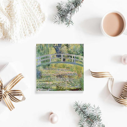 Acrylic Home Decor Painting, Bridge Over Pond of Water Lilies Acrylic Desk Decor 4x4 Tabletop Wall Sign - Appreciation Presents for Coworkers, Friends, Home & Office