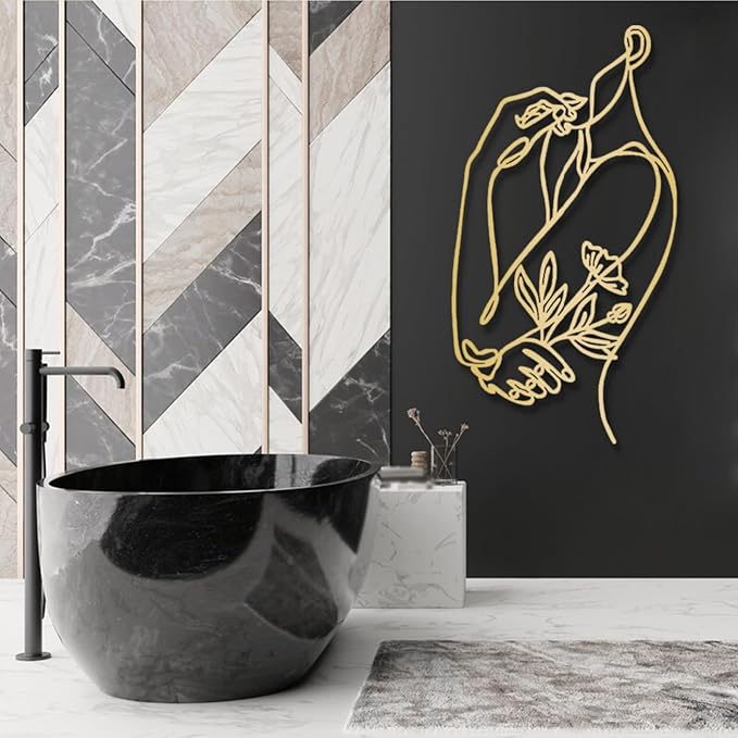 Metal Line Wall Art, Flower Woman Metal Wall Art, Metal Line Art Wall Decor, Woman Shape Wall Art, Female Body Wall Art, Abstract Line Wall Art, Living Room Bedroom Bathroom Wall Hanging (31"x 59"| 81x150cm, Black)