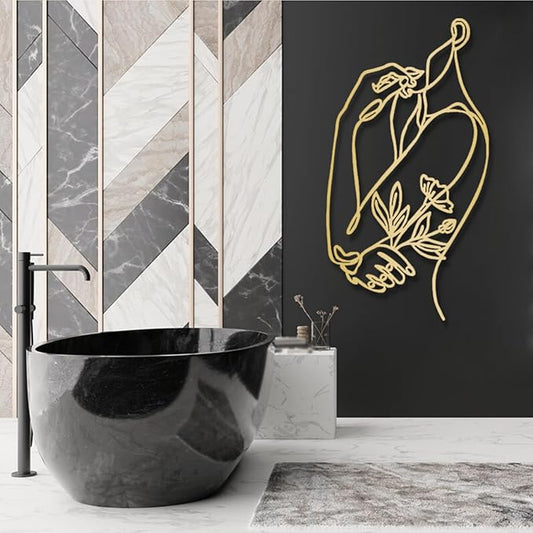Metal Line Wall Art, Flower Woman Metal Wall Art, Metal Line Art Wall Decor, Woman Shape Wall Art, Female Body Wall Art, Abstract Line Wall Art, Living Room Bedroom Bathroom Wall Hanging (21"x 39"| 54x100cm, Gold)