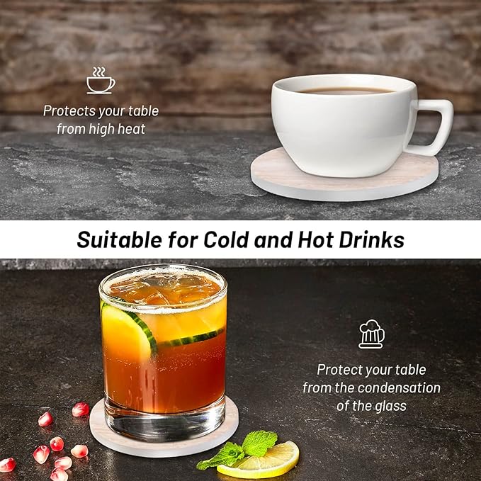 9 Pieces Ceramic Coasters for Coffee Table Absorbent, Billbotk Drink Coasters with Holder, Marble Style Coasters for Wooden Table, Home Decor, Suitable for Kinds of Cups, 4 Inches
