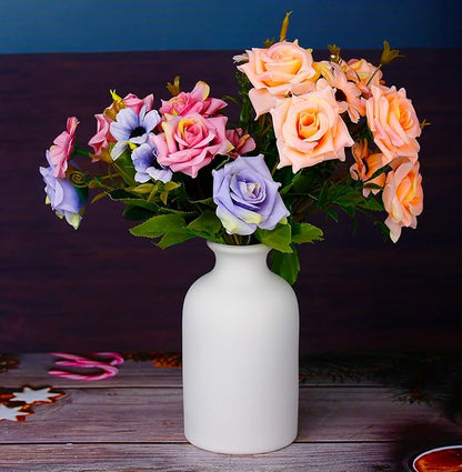 Ceramic White Small Vase, Minimalist Dry Flower Holder, Modern Farmhouse Decor for Tabletop, Shelf & Fireplace, Kitchen, Bedroom, Office Centerpiece