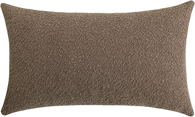 Jeneoo Light Brown Decorative Lumbar Thick Throw Pillow Covers Fine Textured Boucle Couch Cushion Cases for Sofa Decor, Set of 1, 14 x 36 Inch