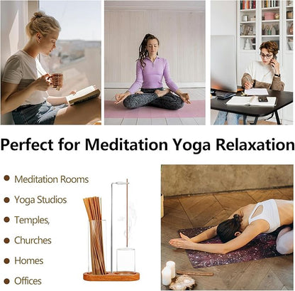 2 in 1 Incense Holder for Sticks(HeightAdjustable), Anti-Ash Flying Insence-Sticks Burner withGlass Incense Holder Organizer for Meditation Yoga SpaHome Decor Sage