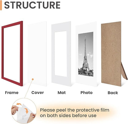 upsimples 8x10 Picture Frame Set of 5, Display Pictures 5x7 with Mat or 8 x 10 Without, Wall Gallery Photo Frames, Red