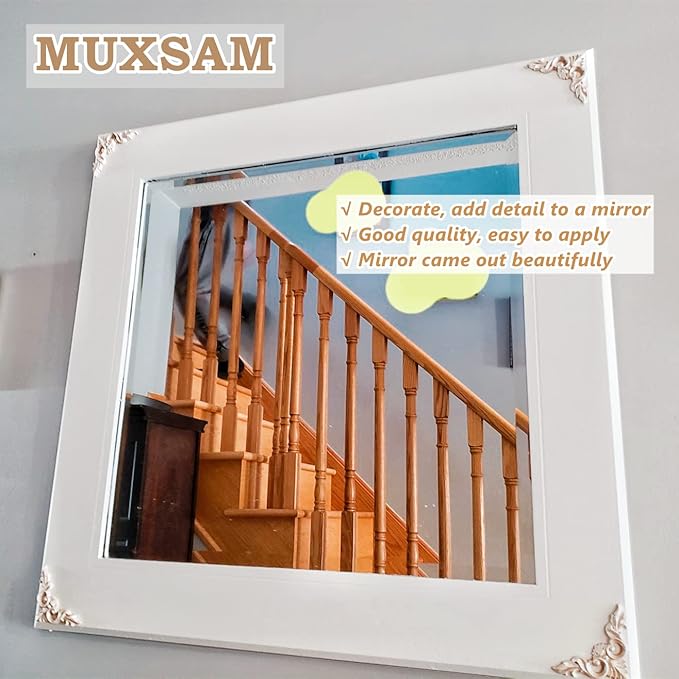 MUXSAM 4Pcs Wood Carved Appliques Onlays, Unpainted Little Wooden Corners Flower Carvings Decals for Mirrors Cabinets Walls Doors Chests Dressers Night Stand DIY Artwork Project, 8x8cm/3.15"x3.15"