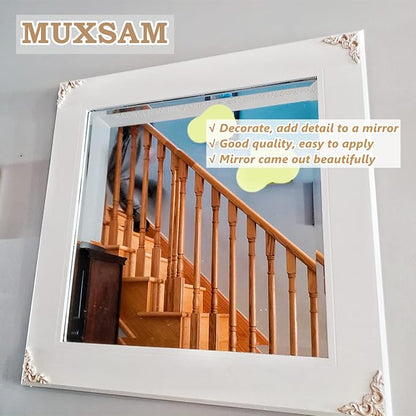MUXSAM 4Pcs Wood Carved Appliques Onlays, Unpainted Little Wooden Corners Flower Carvings Decals for Mirrors Cabinets Walls Doors Chests Dressers Night Stand DIY Artwork Project, 12x12cm/4.72"x4.72"