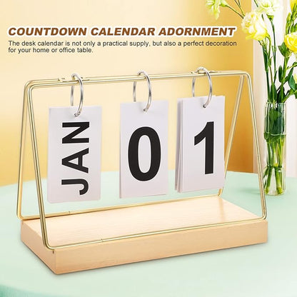 Perpetual Flip Calendar 2023 Wood Block Daily Calendar Metal Flip Christmas Countdown for Farmhouse Office Wedding Desktop Decor Golden