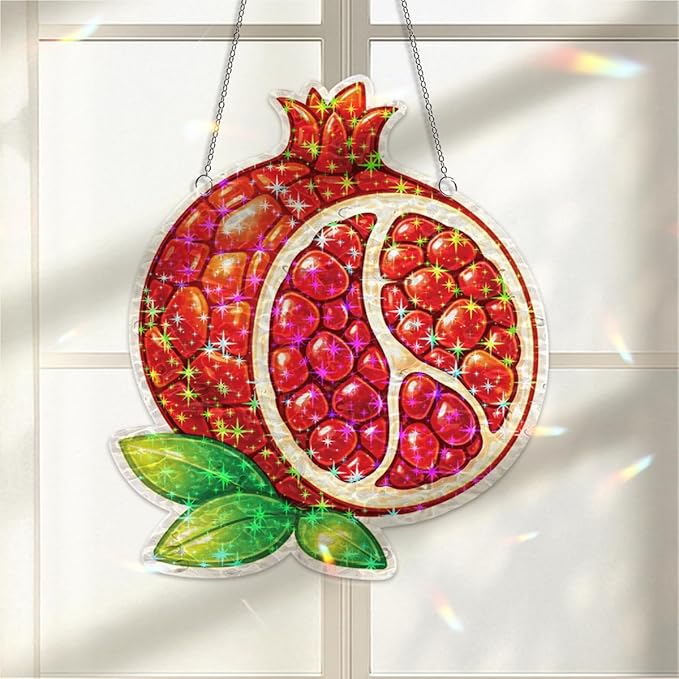 Ruby Pomegranate Fruit Acrylic Suncatcher, Window Hanging Sun Catcher Ornament, Crystal Prism Light Catcher Decor, Sunlight Window Decor, Aesthetic Home Decor Gift